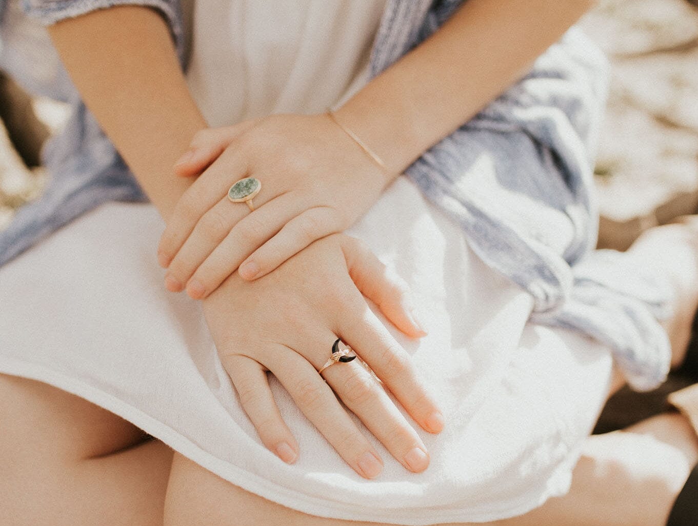 Moonbeam Ring - Black Agate | Crescent Moon Gemstone Ring