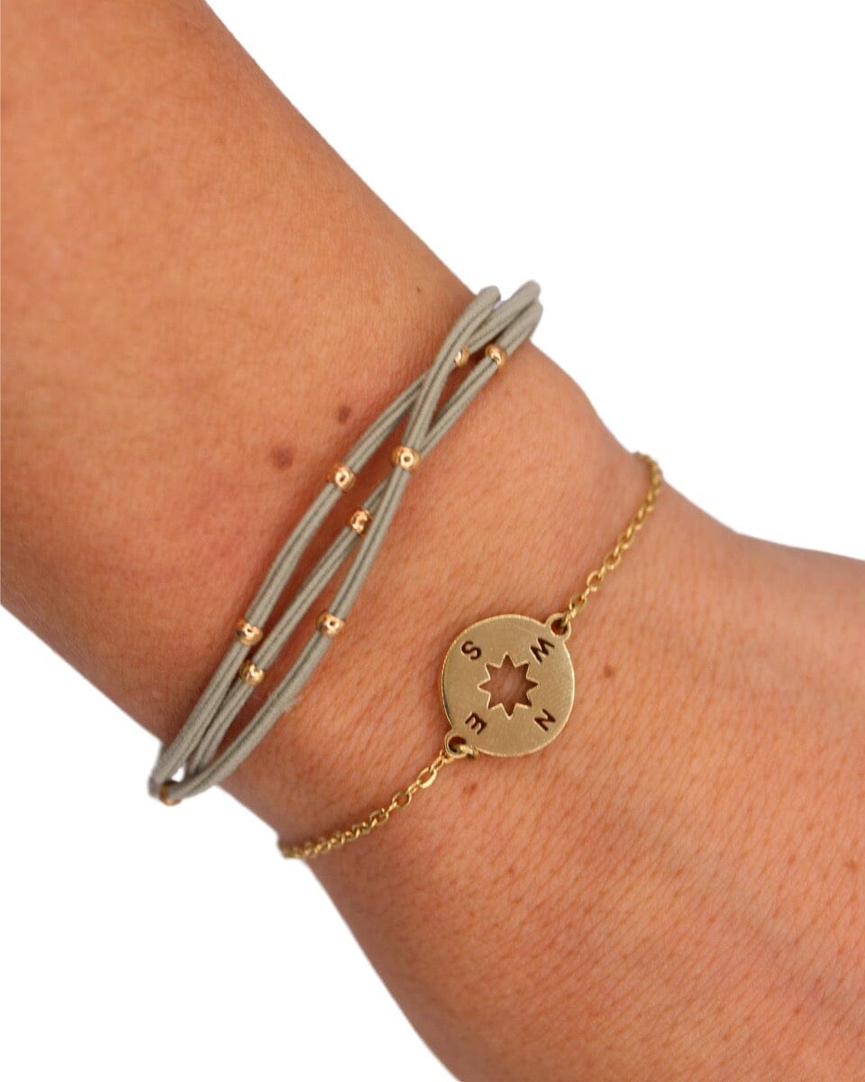 Compass Charm Bracelet Set - Everlasting 14K Gold Finish & Stacking Duo - Spirit Nest