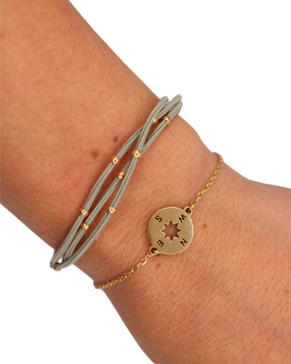 Compass Charm Bracelet Set - Everlasting 14K Gold Finish & Stacking Duo - Spirit Nest