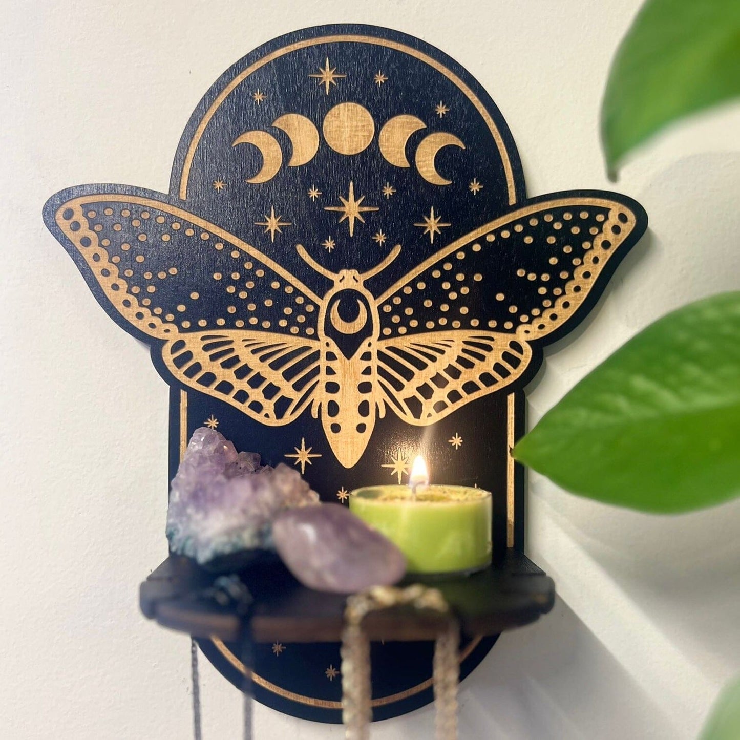 Moth Moon Wooden Floating Altar Shelf