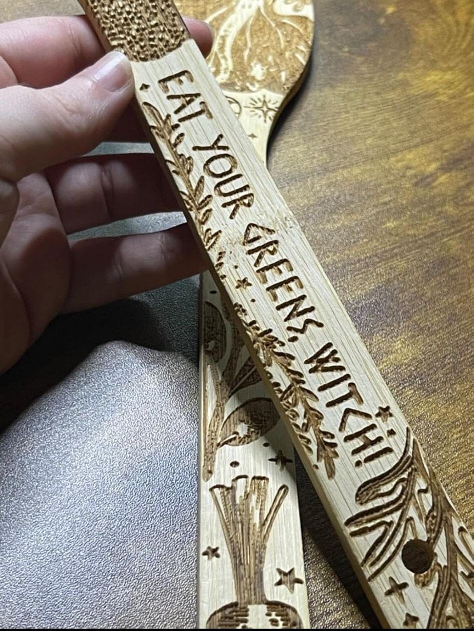 "Eat Your Greens, Witch" Engraved Bamboo Salad Server Set