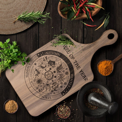Wheel of the Year Etched Wood Cutting Board with Handle