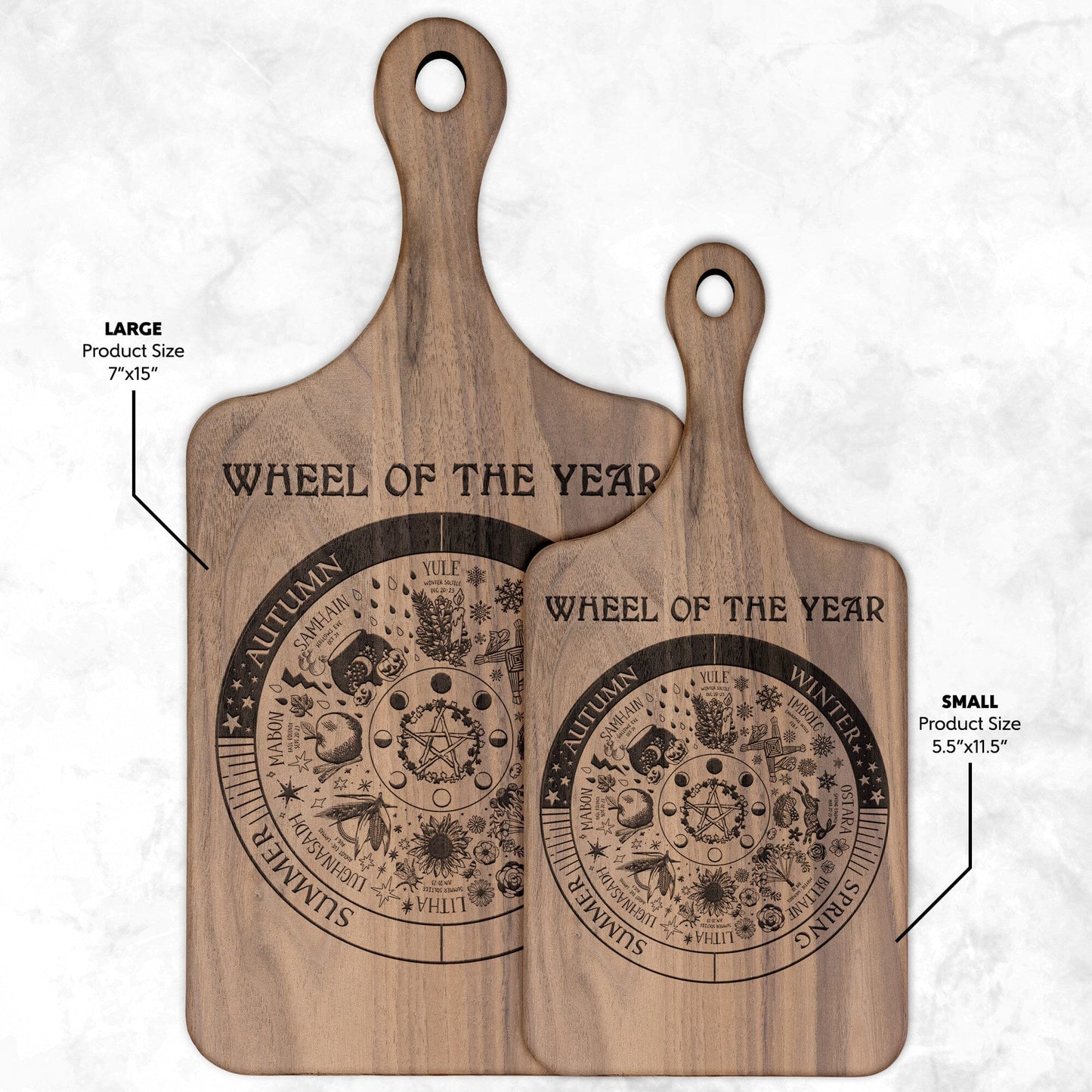 Wheel of the Year Etched Wood Cutting Board with Handle