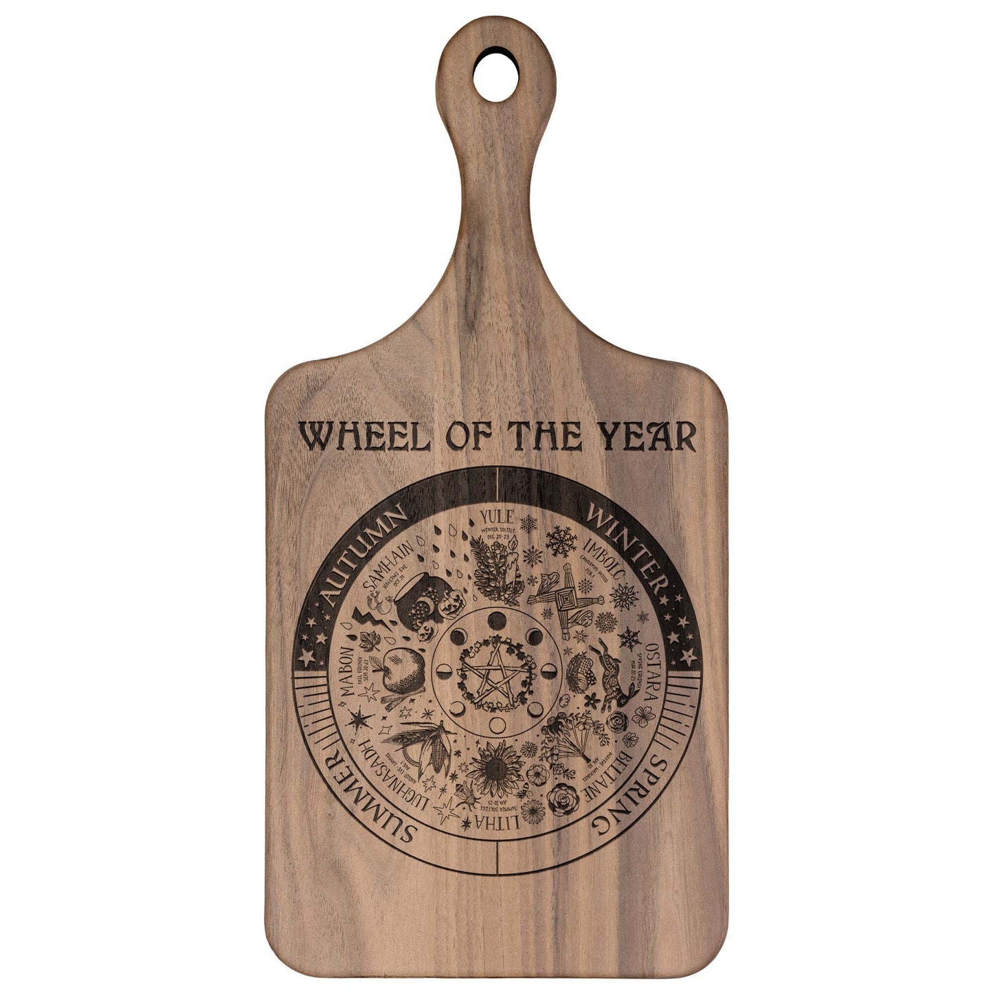 Wheel of the Year Etched Wood Cutting Board with Handle