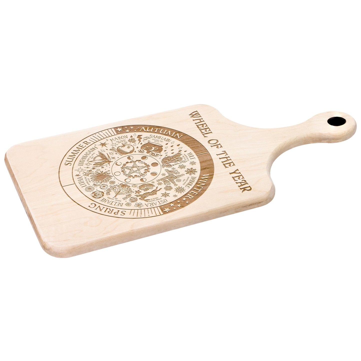 Wheel of the Year Etched Wood Cutting Board with Handle