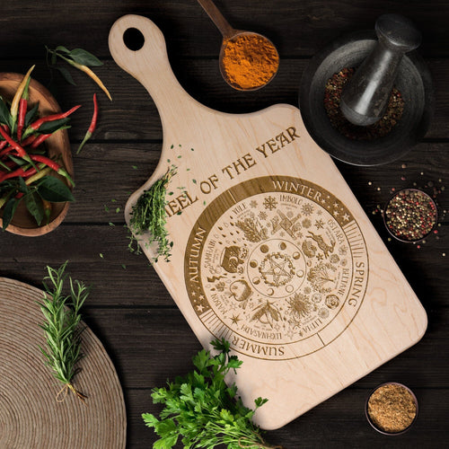 Wheel of the Year Etched Wood Cutting Board with Handle
