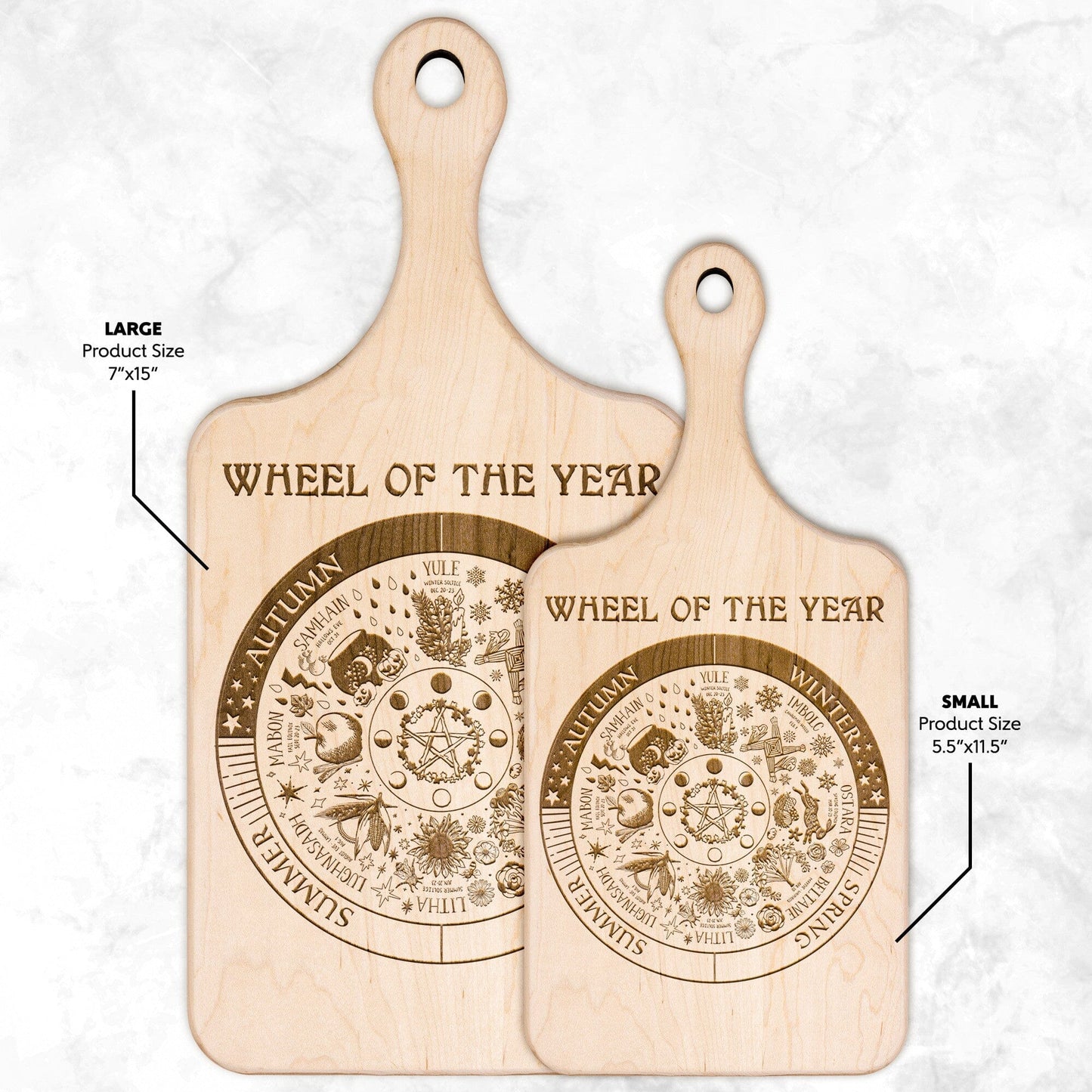 Wheel of the Year Etched Wood Cutting Board with Handle