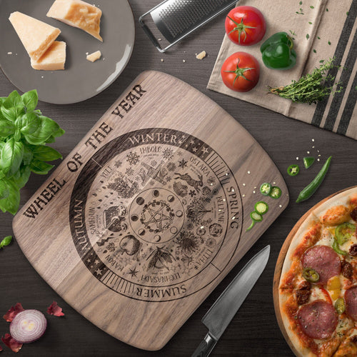 Wheel of the Year Round Edge Wood Cutting Board