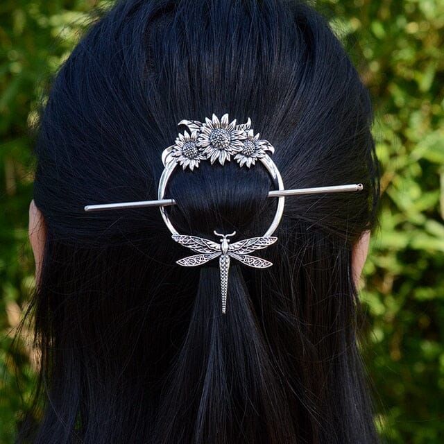 Sunflowers and Dragonfly Hairpin