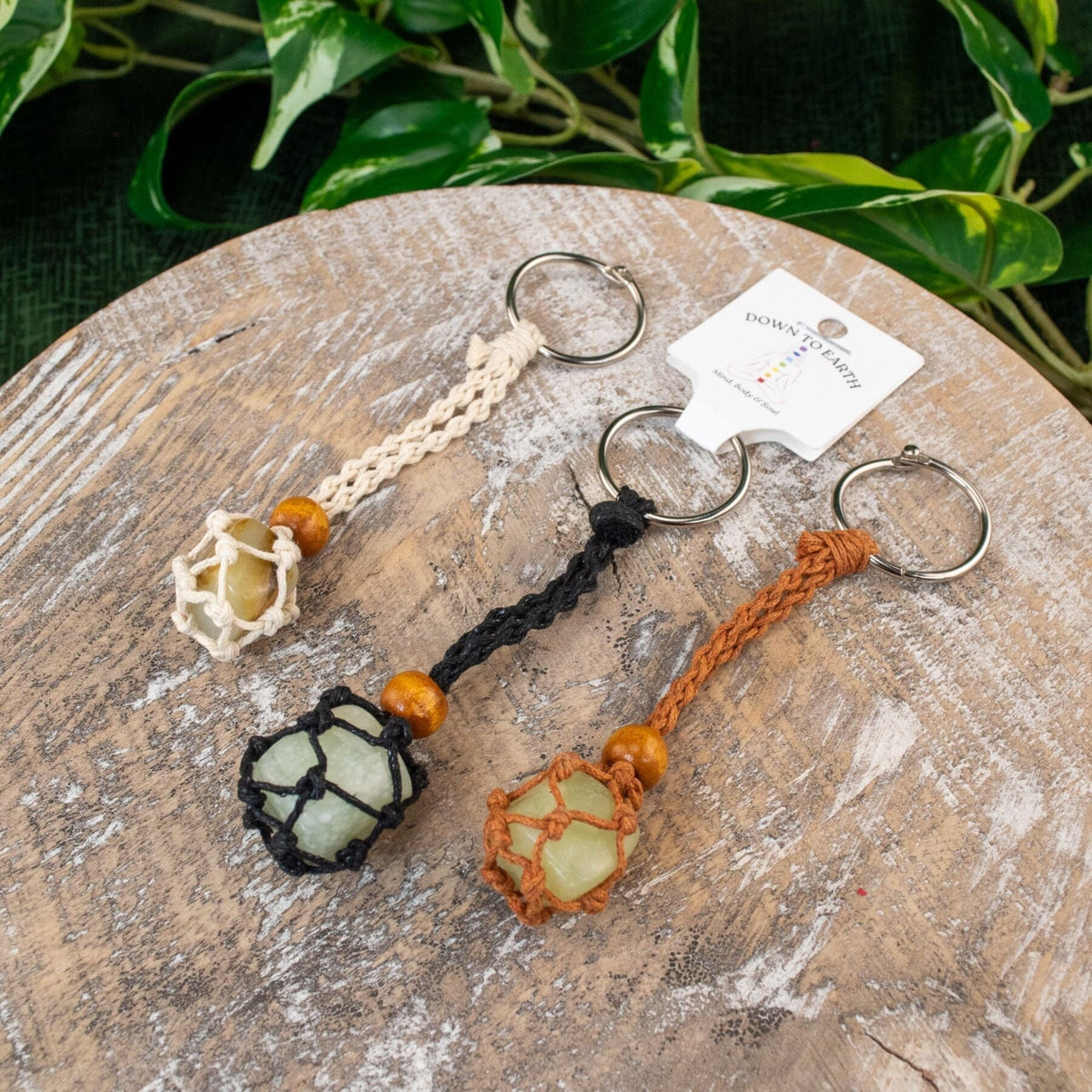 Macrame Crystal Holder Keychain | Braided Stone Cage