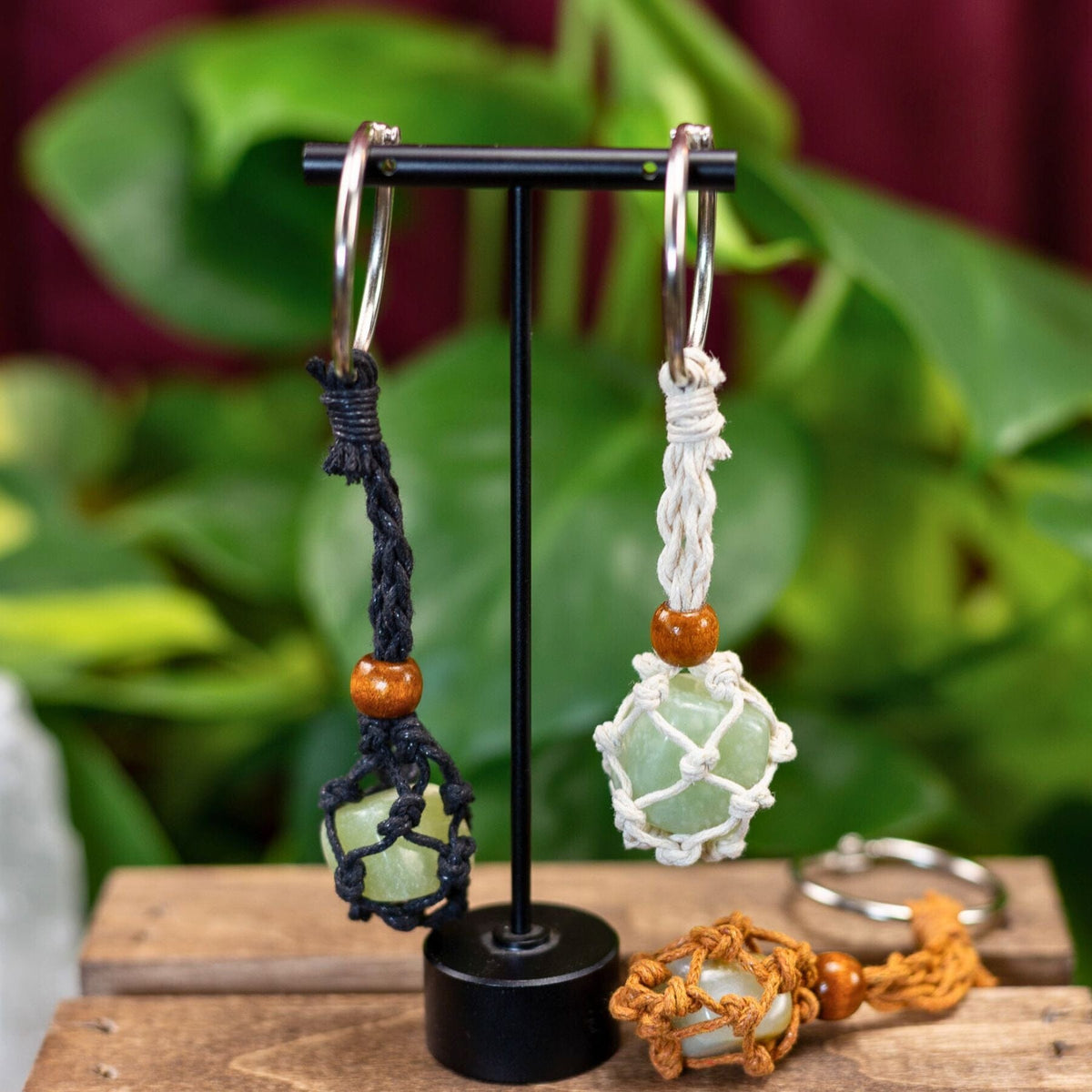 Macrame Crystal Holder Keychain | Braided Stone Cage