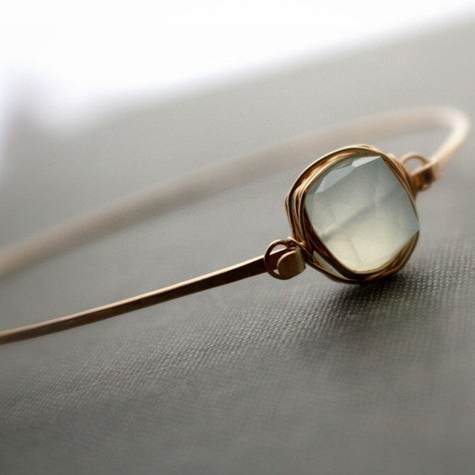 Aquamarine Bezel Wrapped Bangle | Minimalist Gemstone Bracelet