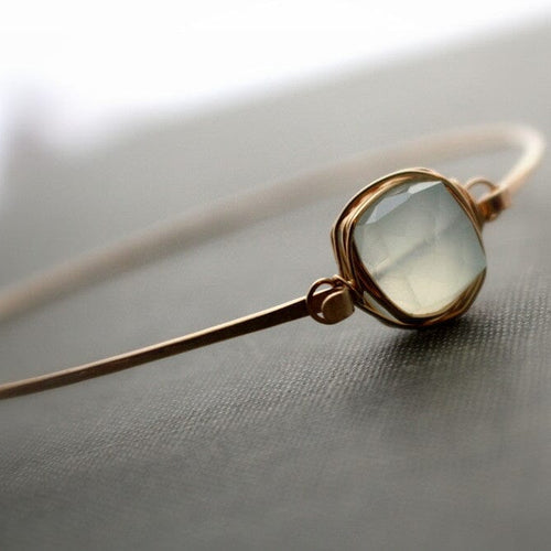 Aquamarine Bezel Wrapped Bangle | Minimalist Gemstone Bracelet