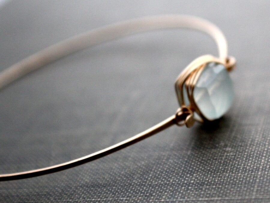 Aquamarine Bezel Wrapped Bangle | Minimalist Gemstone Bracelet
