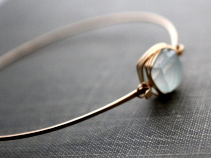 Aquamarine Bezel Wrapped Bangle | Minimalist Gemstone Bracelet