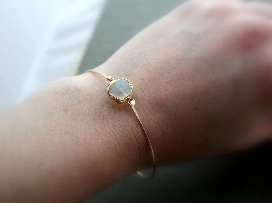Aquamarine Bezel Wrapped Bangle | Minimalist Gemstone Bracelet