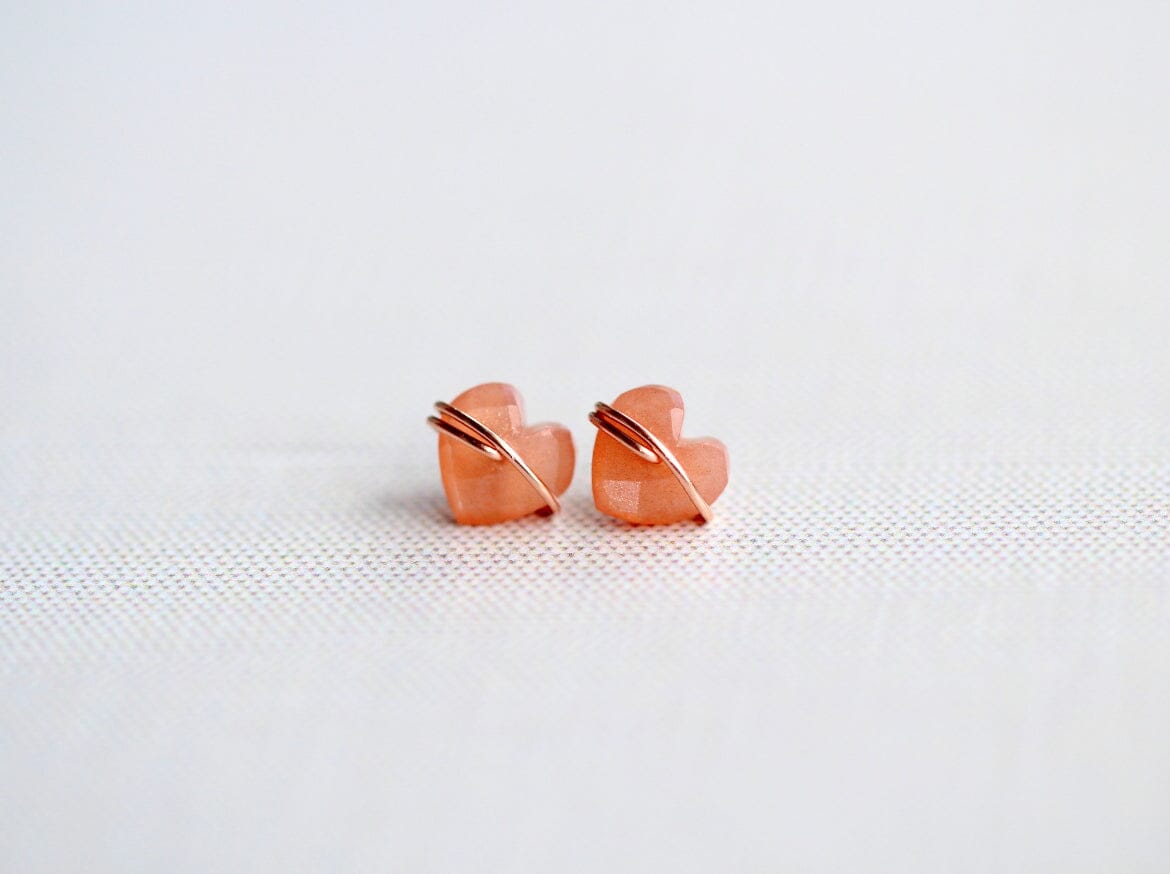 Heart Stud Earrings | Peach Moonstone Gemstone Studs