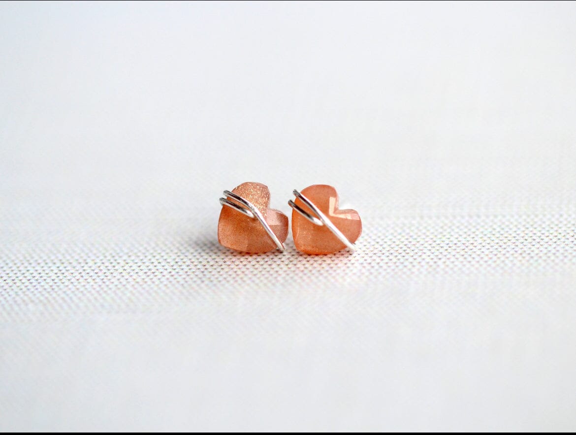 Heart Stud Earrings | Peach Moonstone Gemstone Studs