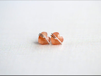 Heart Stud Earrings | Peach Moonstone Gemstone Studs