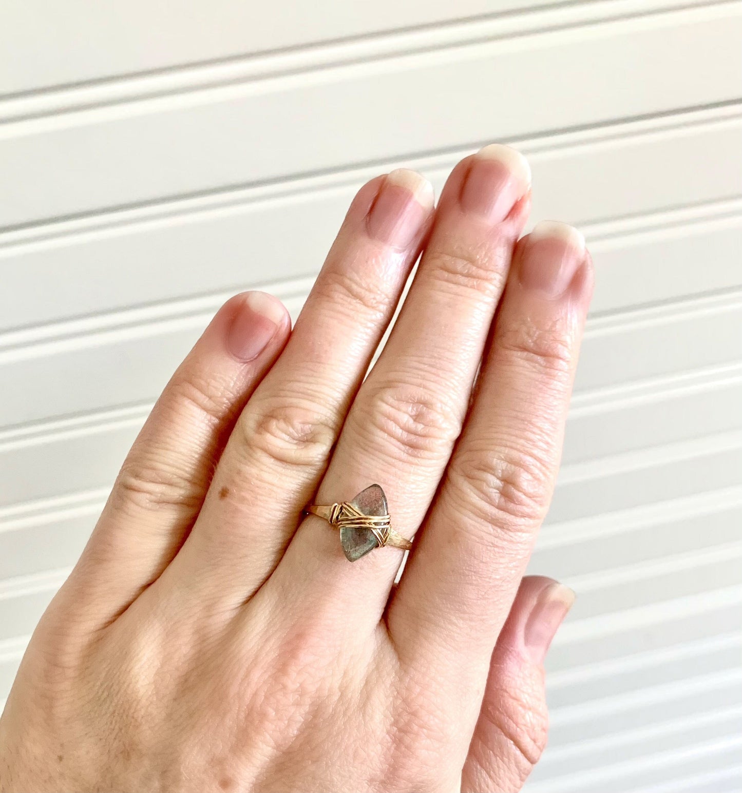Labradorite Marquis Caged Ring | Wire Wrapped Gemstone Ring