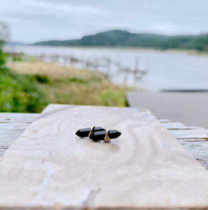Crest Studs - Obsidian | Double Point Gemstone Earrings