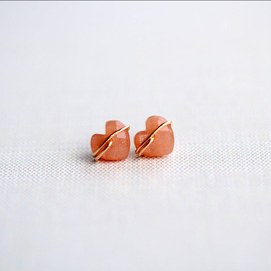 Heart Stud Earrings | Peach Moonstone Gemstone Studs