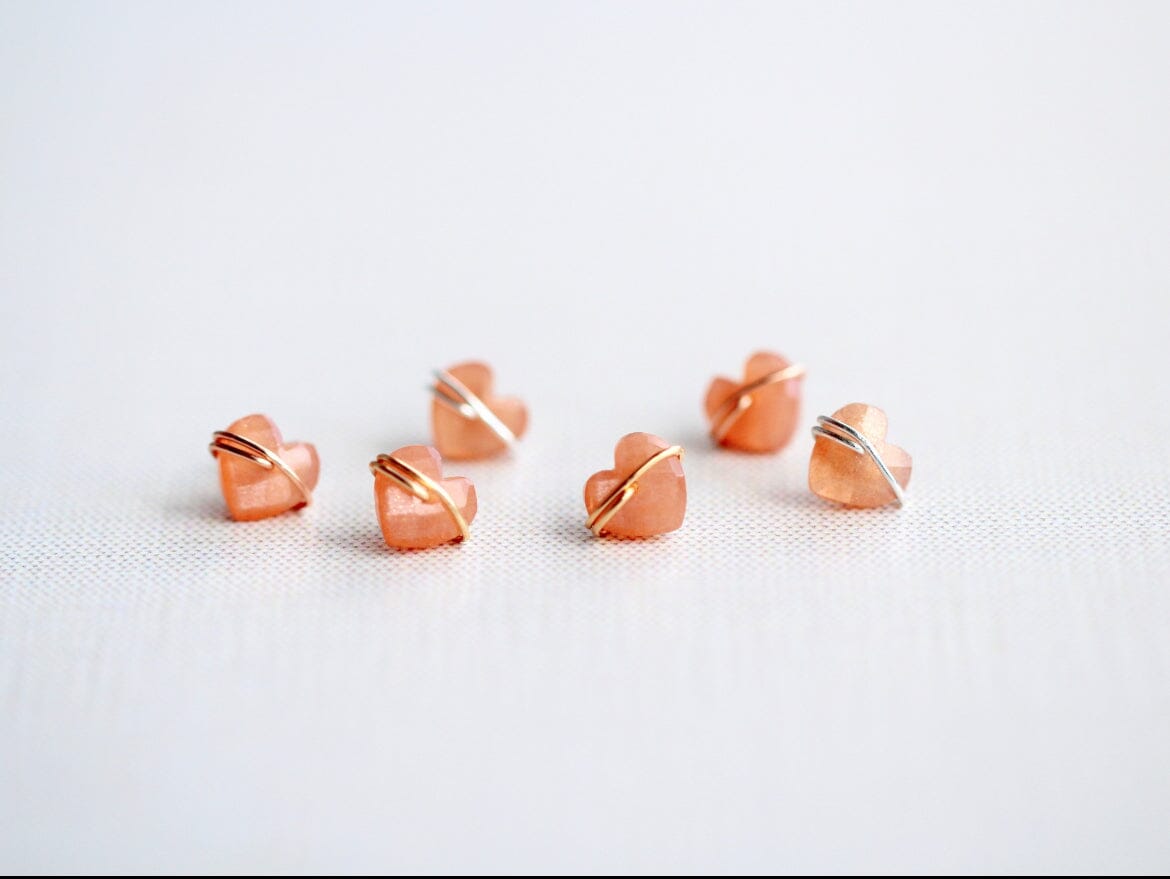 Heart Stud Earrings | Peach Moonstone Gemstone Studs
