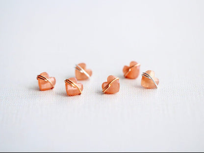 Heart Stud Earrings | Peach Moonstone Gemstone Studs