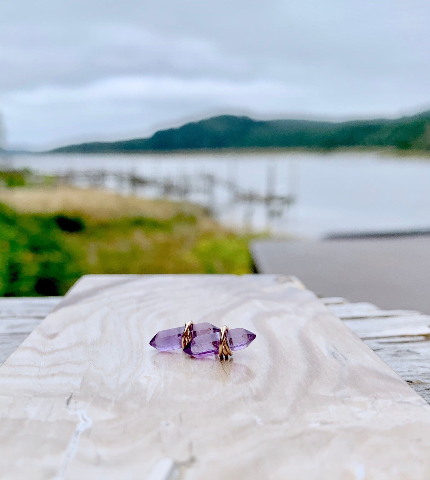 Crest Studs - Amethyst | Double Point Gemstone Earrings