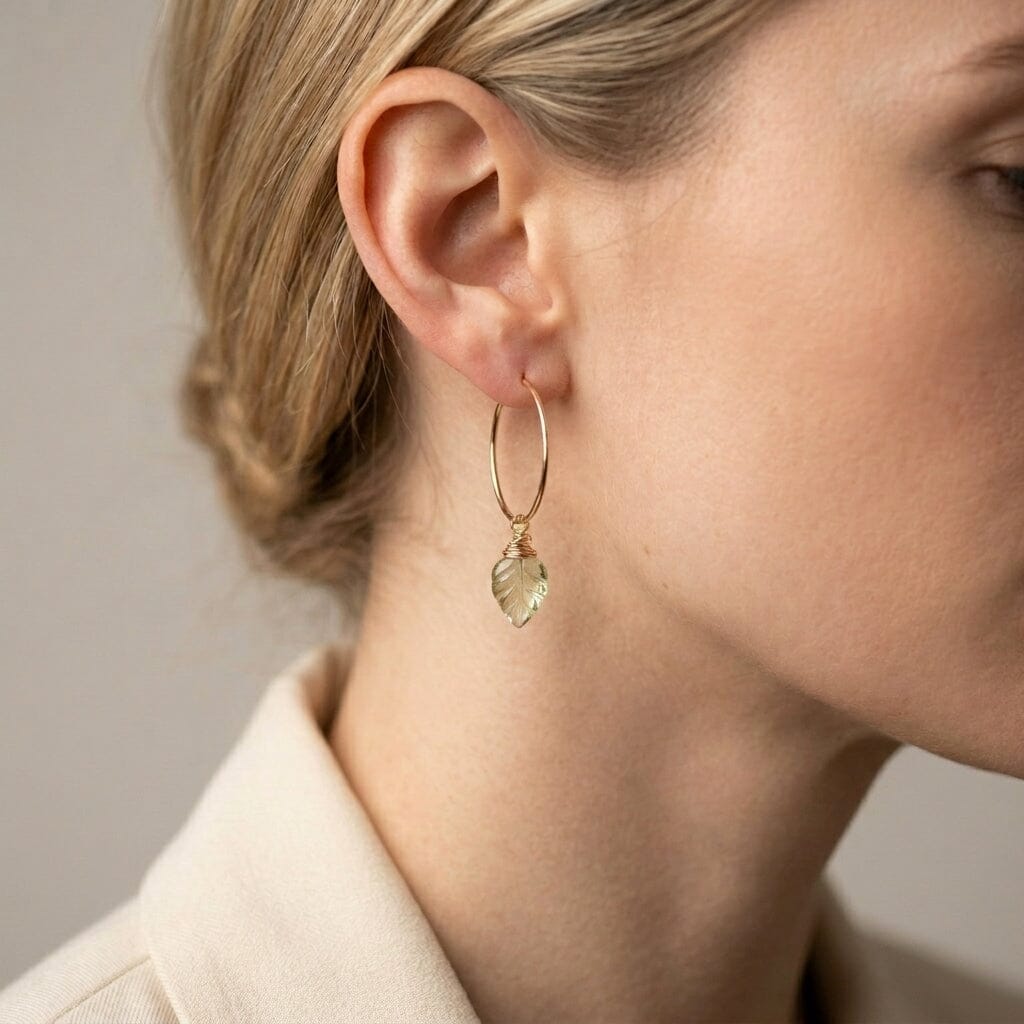 Palm Hoop Earrings | Prasiolite Leaf Hoops