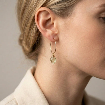 Palm Hoop Earrings | Prasiolite Leaf Hoops