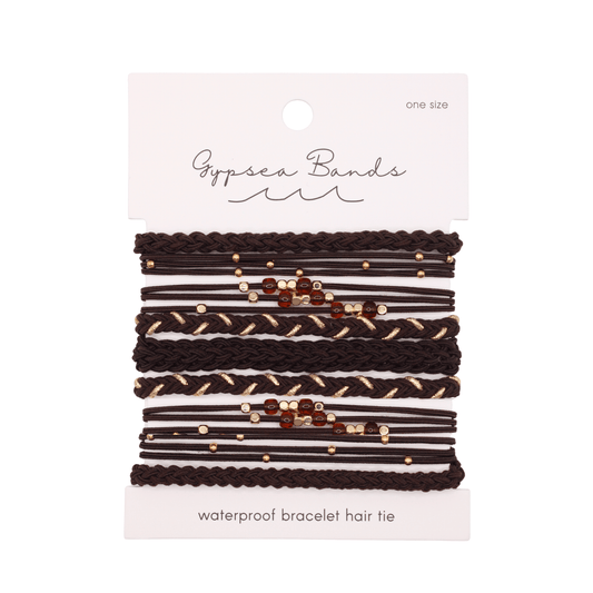Mocha Hair Tie Bracelet Set - Waterproof No-Snag Elastic Stacks - Spirit Nest