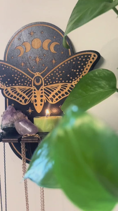 Moth Moon Wooden Floating Altar Shelf