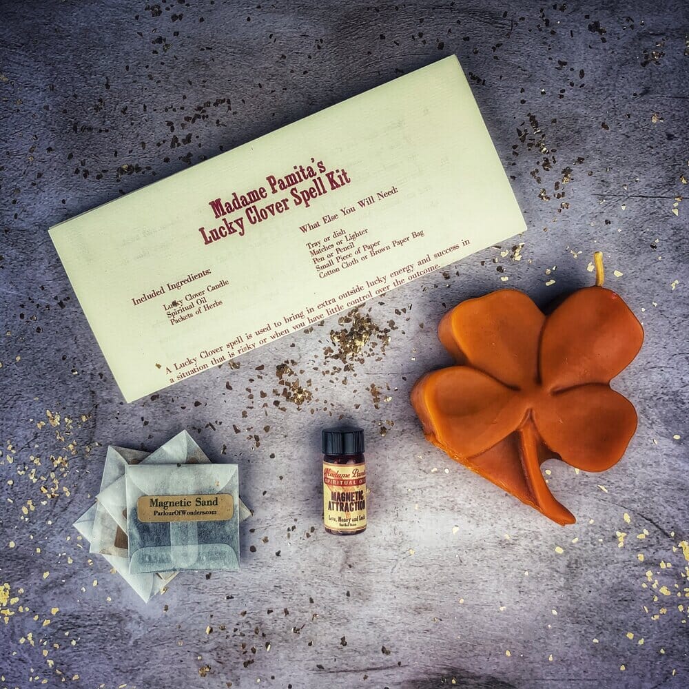 Lucky Clover Candle Spell Kit - Good Fortune & Lucky Breaks - Spirit Nest