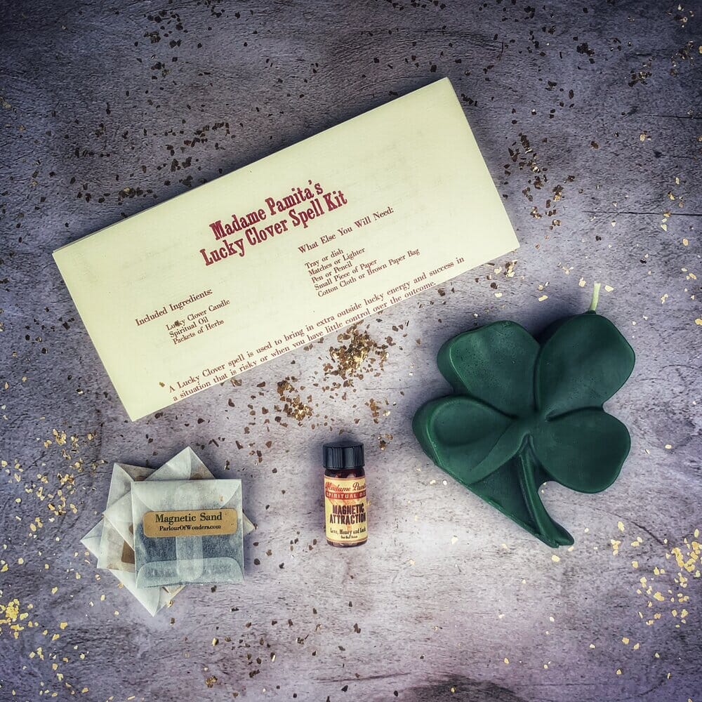 Lucky Clover Candle Spell Kit - Good Fortune & Lucky Breaks - Spirit Nest