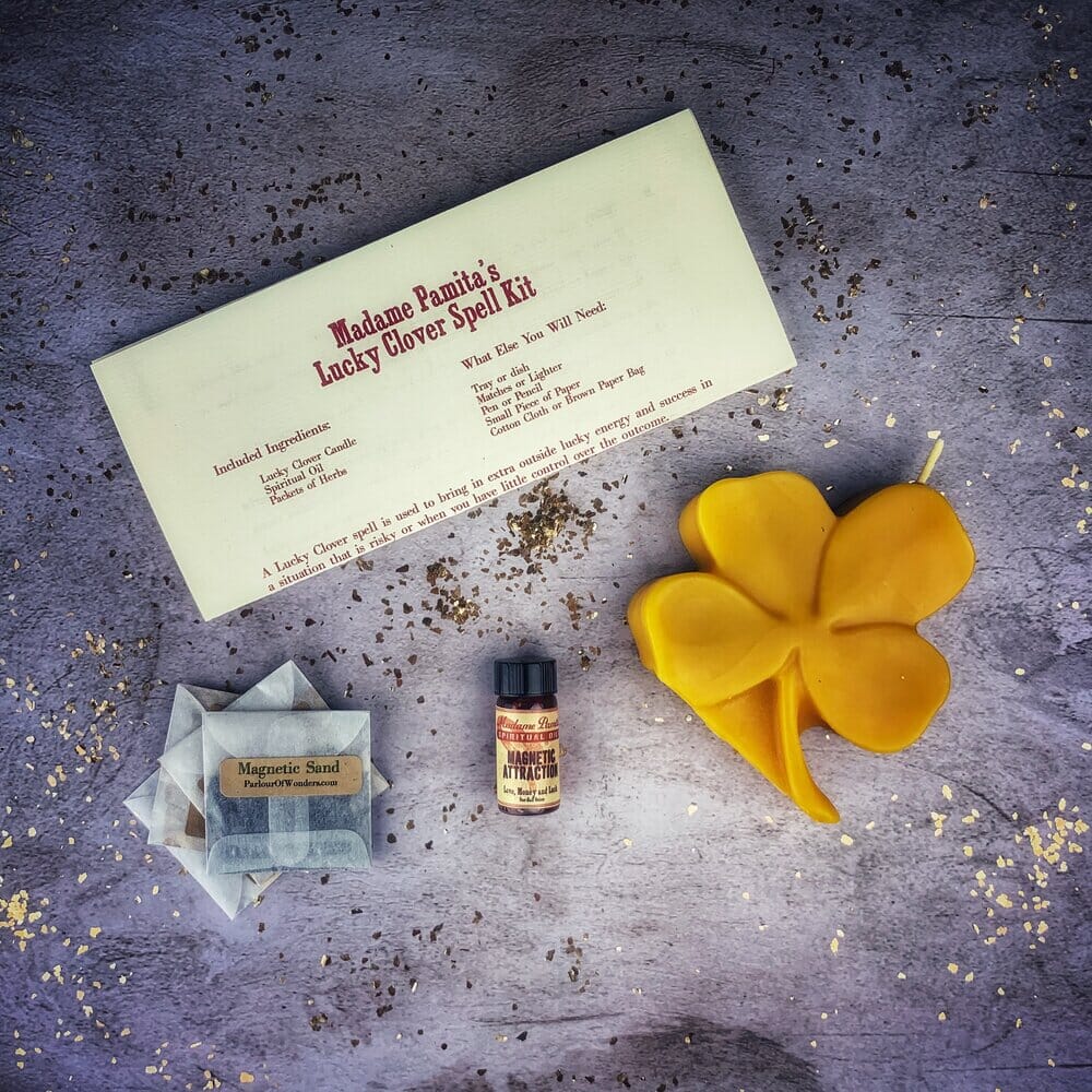 Lucky Clover Candle Spell Kit - Good Fortune & Lucky Breaks - Spirit Nest