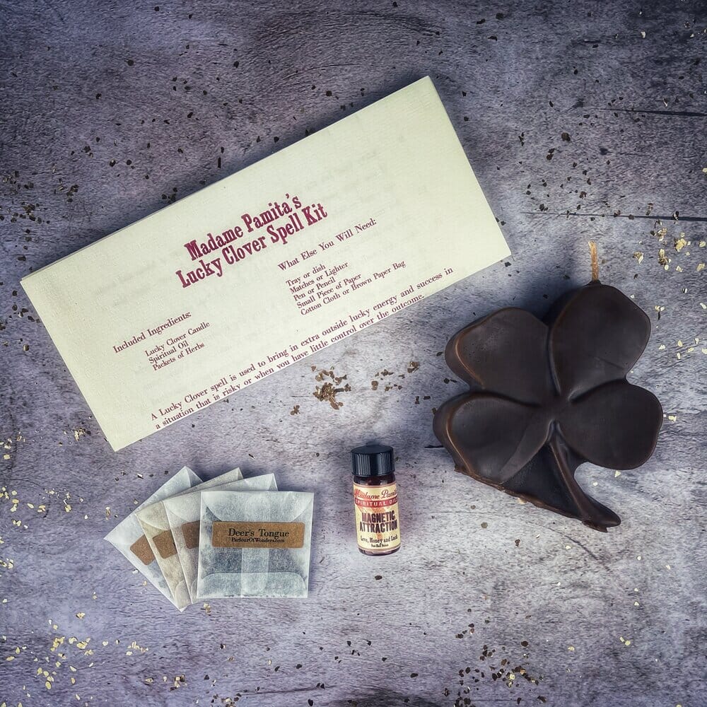 Lucky Clover Candle Spell Kit - Good Fortune & Lucky Breaks - Spirit Nest