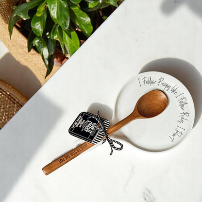 Recipes & Rules | Porcelain Spoon Rest with Wooden Spoon