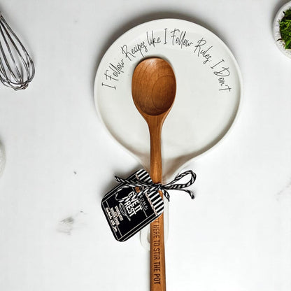 Recipes & Rules | Porcelain Spoon Rest with Wooden Spoon
