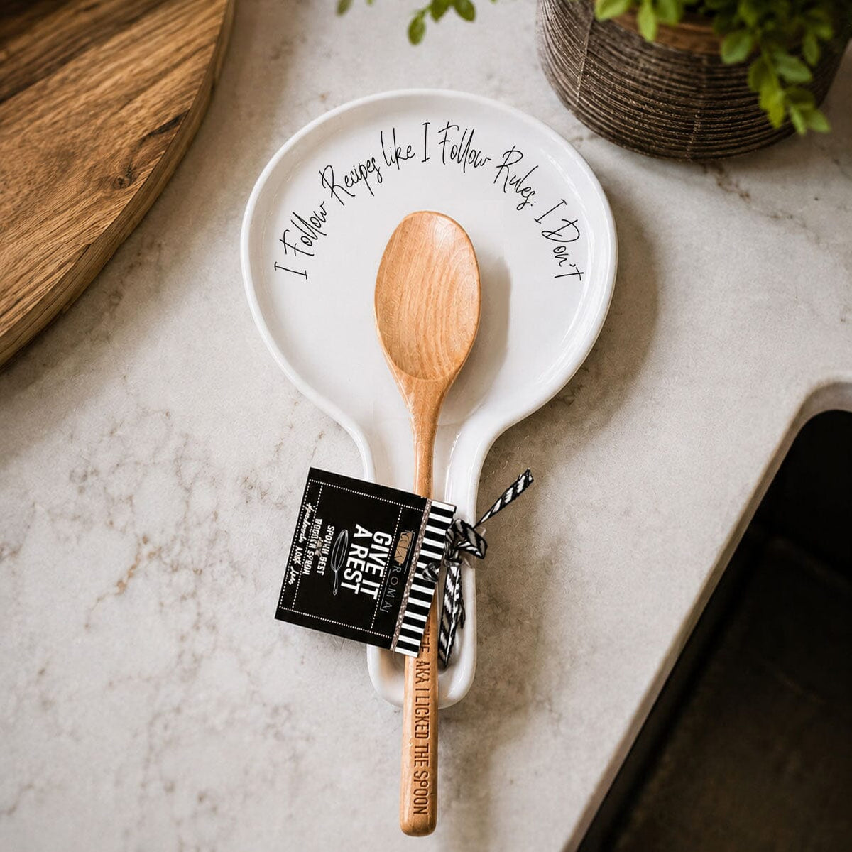 Recipes & Rules | Porcelain Spoon Rest with Wooden Spoon