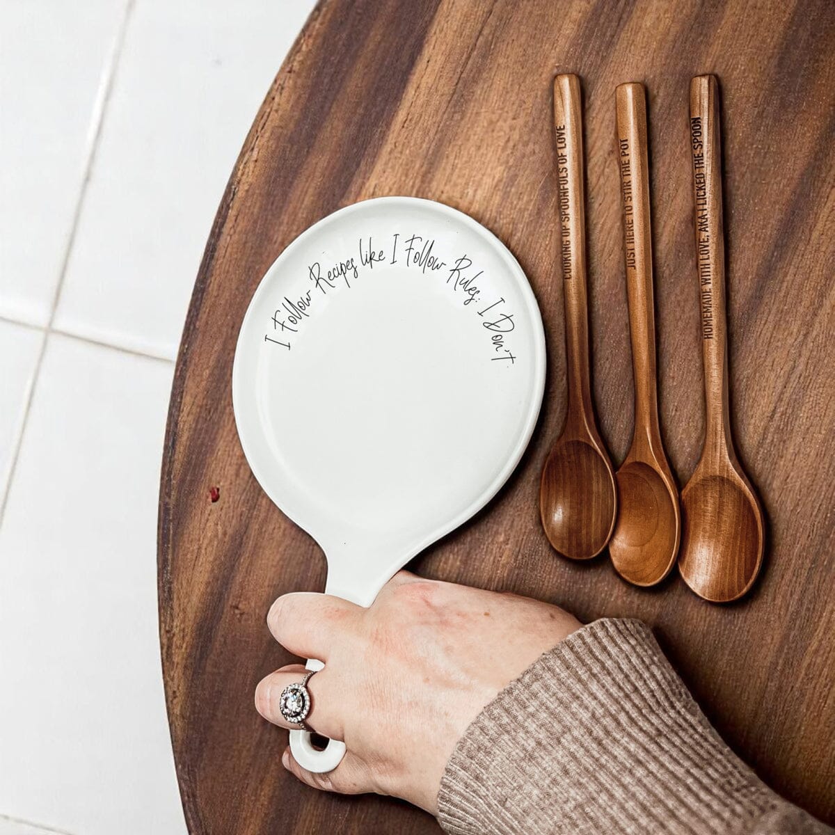 Recipes & Rules | Porcelain Spoon Rest with Wooden Spoon