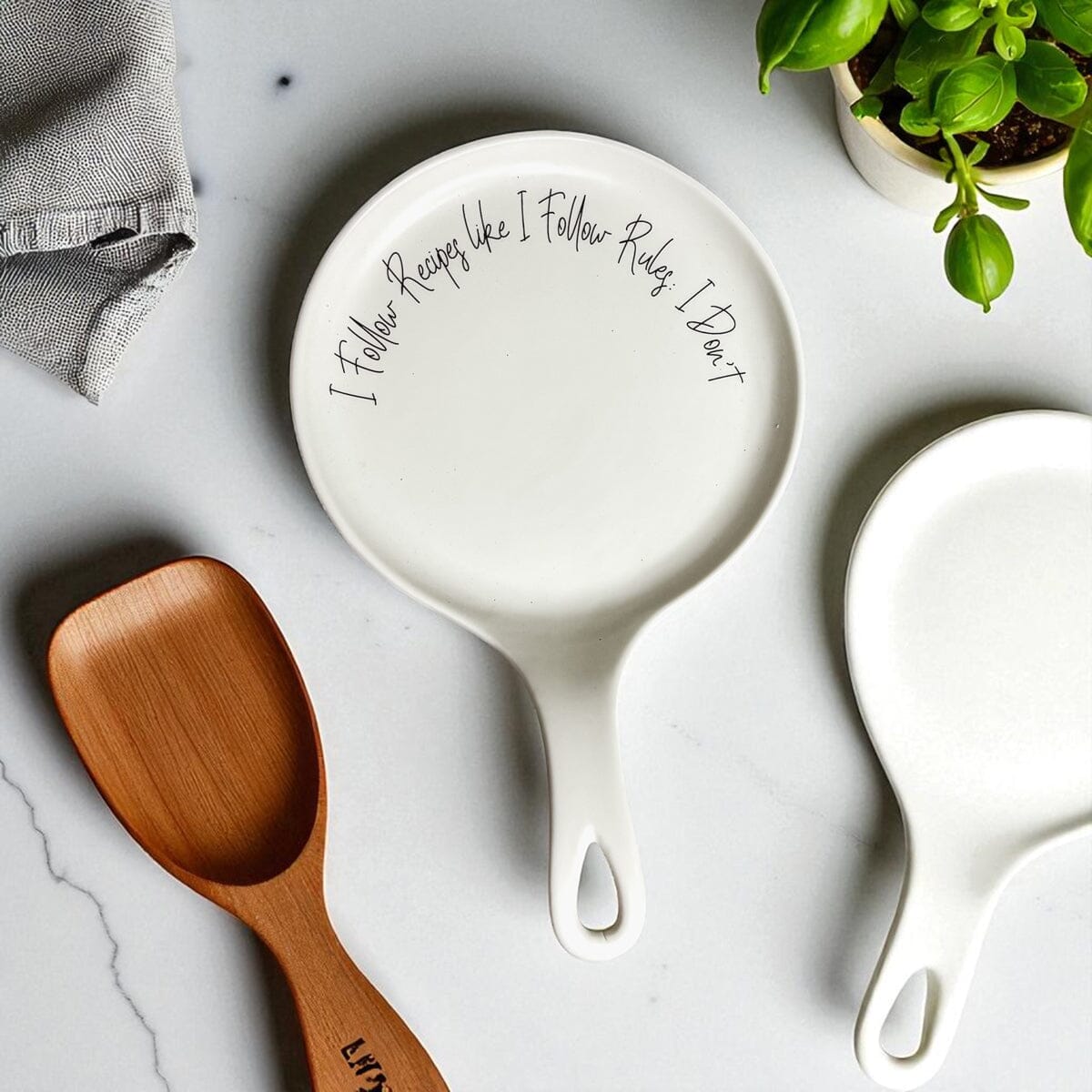 Recipes & Rules | Porcelain Spoon Rest with Wooden Spoon