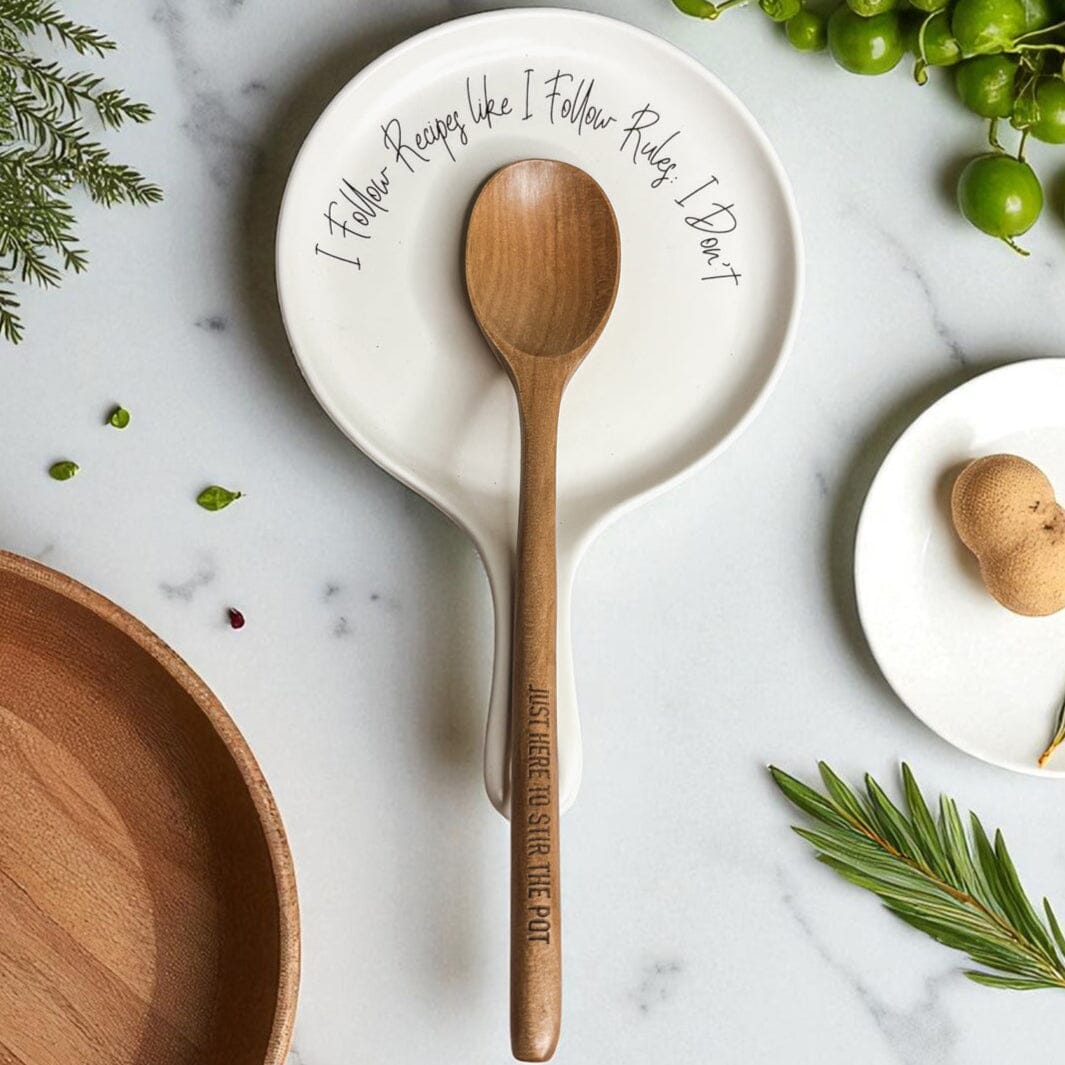 Recipes & Rules | Porcelain Spoon Rest with Wooden Spoon