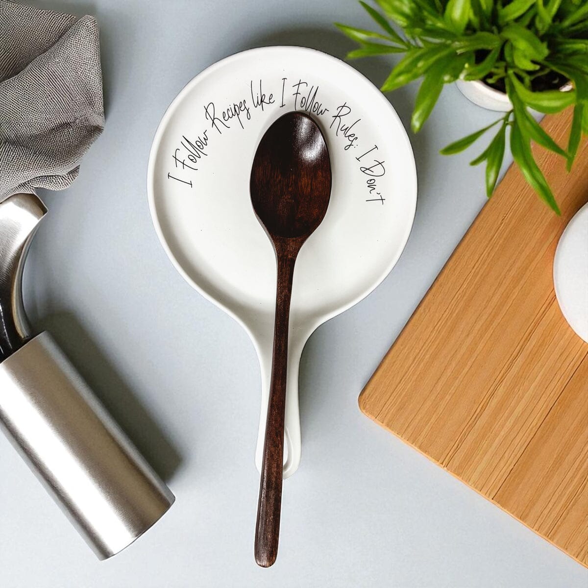 Recipes & Rules | Porcelain Spoon Rest with Wooden Spoon