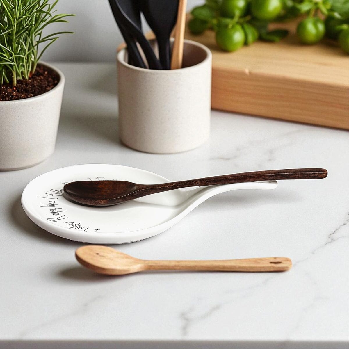 Recipes & Rules | Porcelain Spoon Rest with Wooden Spoon