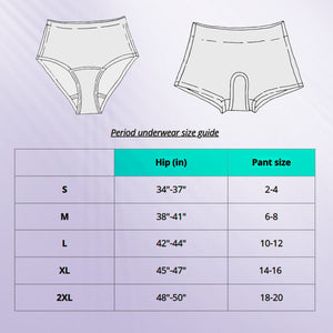 Period undies size guide
