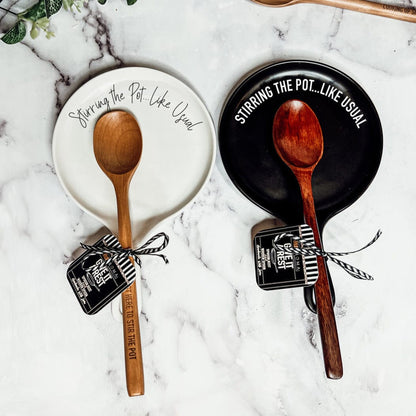Stirring the Pot | Porcelain Spoon Rest with Wooden Spoon