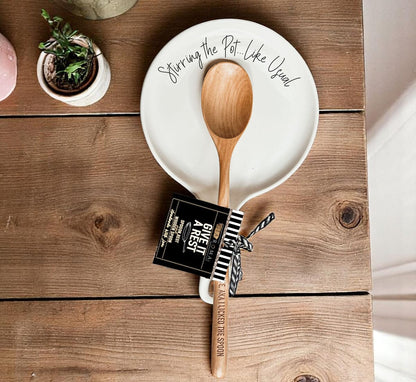 Stirring the Pot | Porcelain Spoon Rest with Wooden Spoon