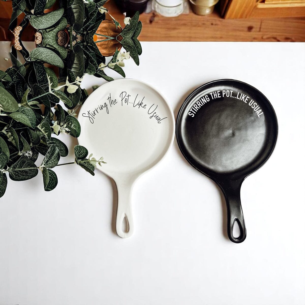 Stirring the Pot | Porcelain Spoon Rest with Wooden Spoon