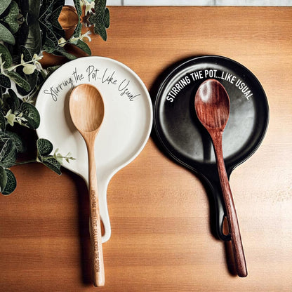 Stirring the Pot | Porcelain Spoon Rest with Wooden Spoon